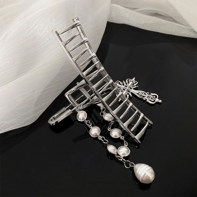 Decoratieve haarschuif, haarspeld - zilver, met veiligheidsspeld