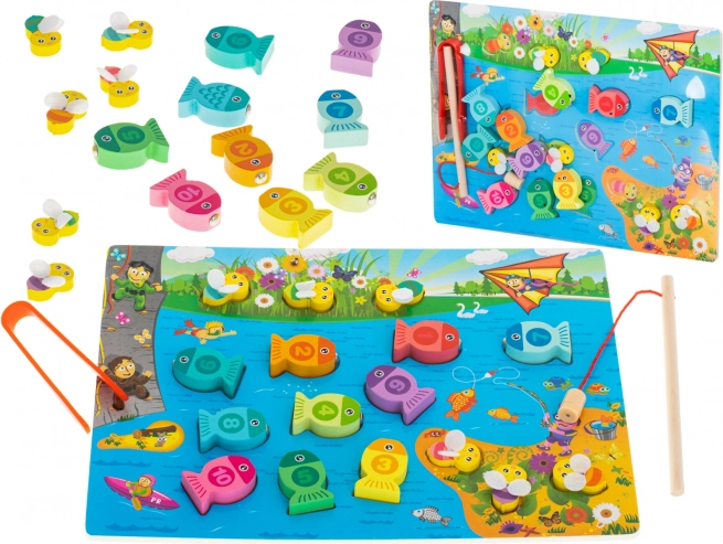 Houten Montessori-spel Vissen en bijtjes met magneten