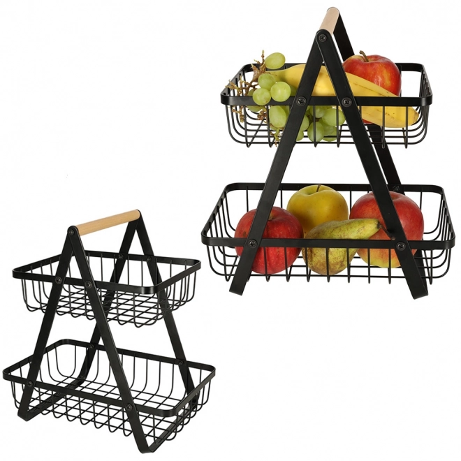 Twee verdiepingen fruitmand metaal hout