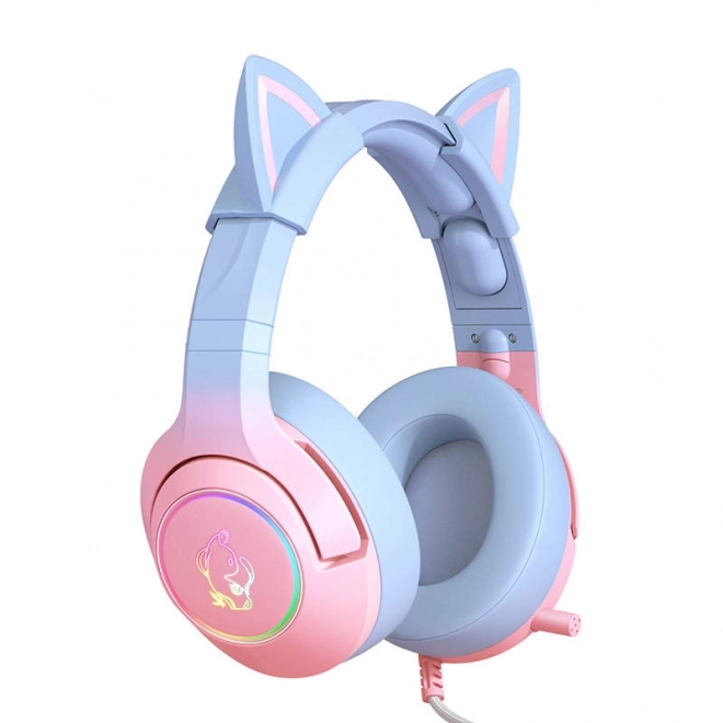Game-hoofdtelefoon roze-blauw met kattenoortjes