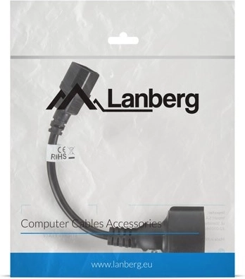 verlengende voedingskabel IEC 320 C14 naar Schuko, 20 cm, zwart