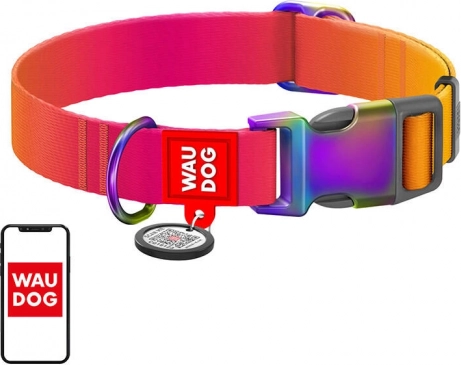 Nylon halsband met QR-code voor honden Waudog met kleurovergang, oranje, maat XL