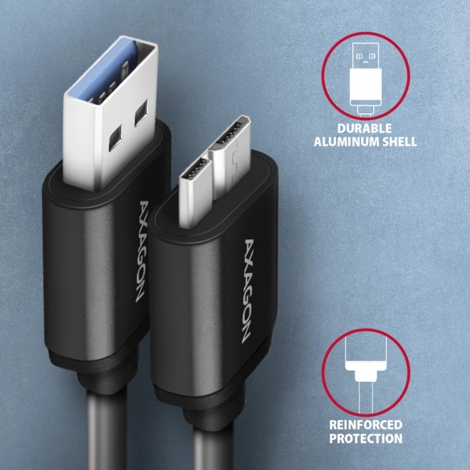 Kabel AXAGON Micro-B USB naar USB-A 3.2 Gen 1, 1m, 3A, ALU, PVC, zwart