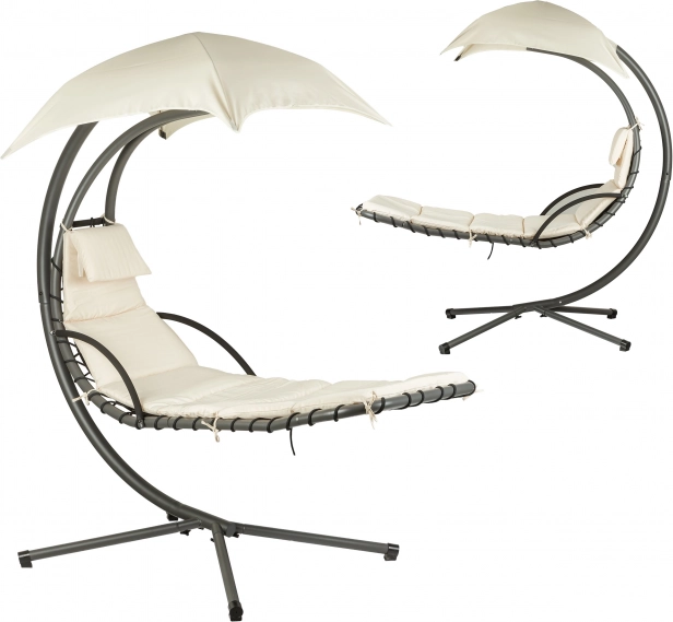 Hangend schommel-ligbed met baldakijn, beige