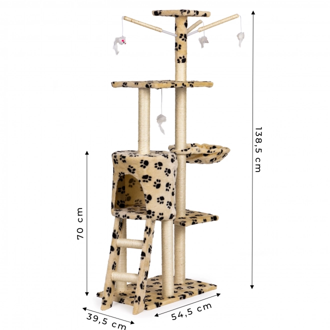 Klimboom voor katten, huisje, boom, bed, 138cm xl, Pootafdrukprints