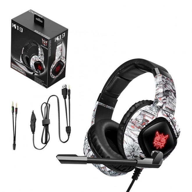 Gaming koptelefoon Onikuma K19 Camouflage wit