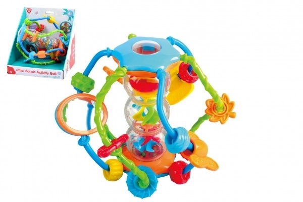 Rammelaar bal/edukatiete bal plastic 15cm voor de kleintjes in doos 18x19x17cm 6m+
