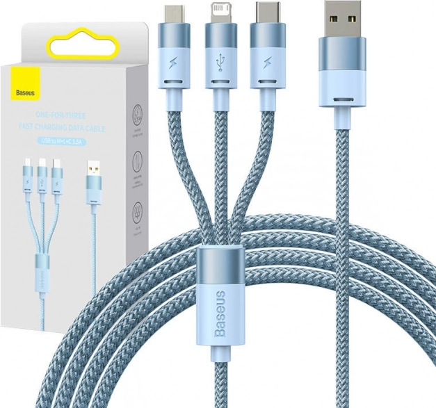 Oplaad- en datakabel 3-in-1 BASEUS StarSpeed, USB‑C / micro USB / Lightning, 3,5 A, 1,2 m, blauw