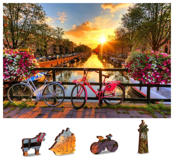 Houten puzzel Fietsen in Amsterdam 2v1