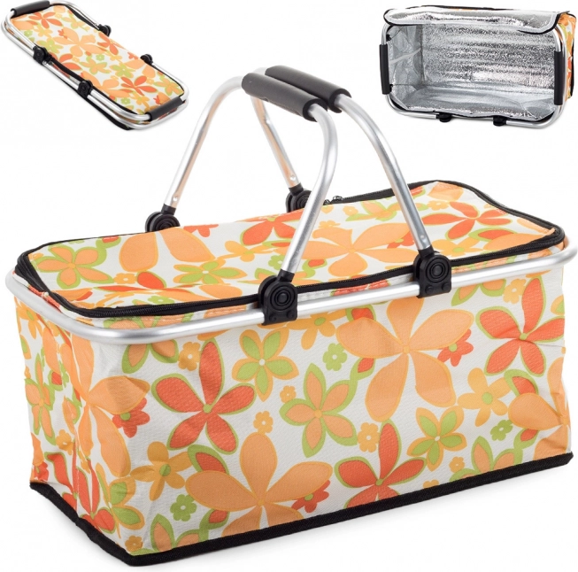 Opvouwbare thermische picknickmand met bloemenpatroon – oranje