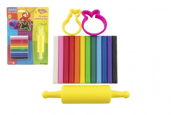 Modeline/Plasticine NARA 100g 12st met 2 uitstekers en een roller op kaart 18,5x26cm