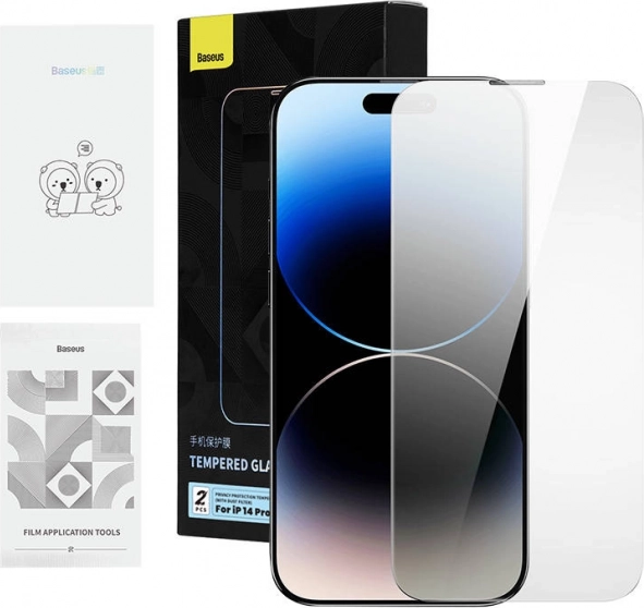 BASEUS privacyscherm gehard glas voor iPhone 14 Pro Max, 2 stuks met installatie- en reinigingsset