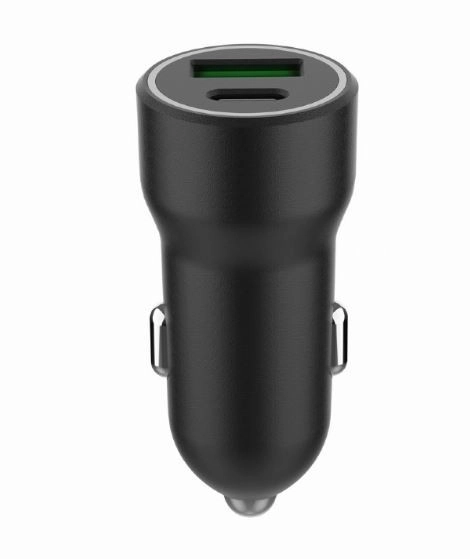 zwarte autolader USB-A/USB-C 20W PD