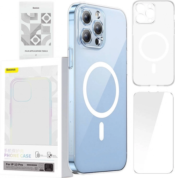 Baseus Magnetic Crystal Clear hoesje met MagSafe voor iPhone 13 Pro + gehard glas en reinigingsset