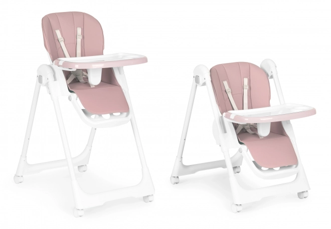 Hoge stoel, voedingsstoel, verstelbare hoogte, riemen van ecologisch leer, dubbele tray roze