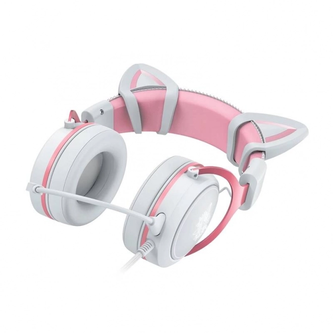 Gaming koptelefoon Onikuma X10 wit en roze met kattenoren
