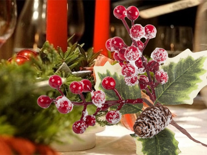 Kersttafelversiering met lijsterbes