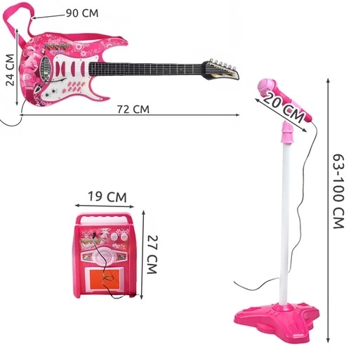 Gitaar + microfoon + versterker roze 22407