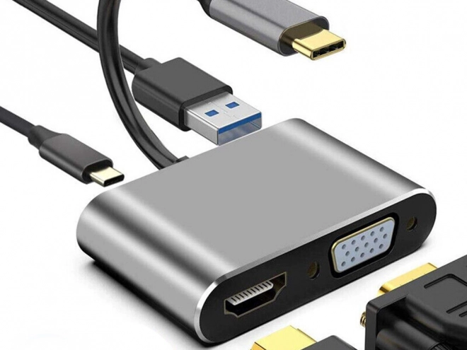 Adapter USB-C HDMI 4K VGA Hub met Power Delivery
