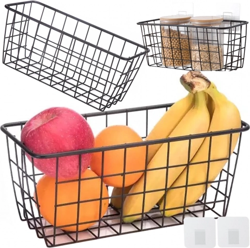 Hangende metalen mand – keuken- en badkamerorganizer, zwart