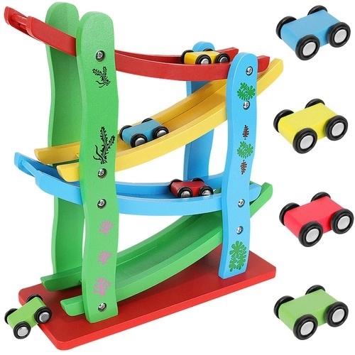 Kruzzel 9349 kleurrijke racebaan 4 autootjes