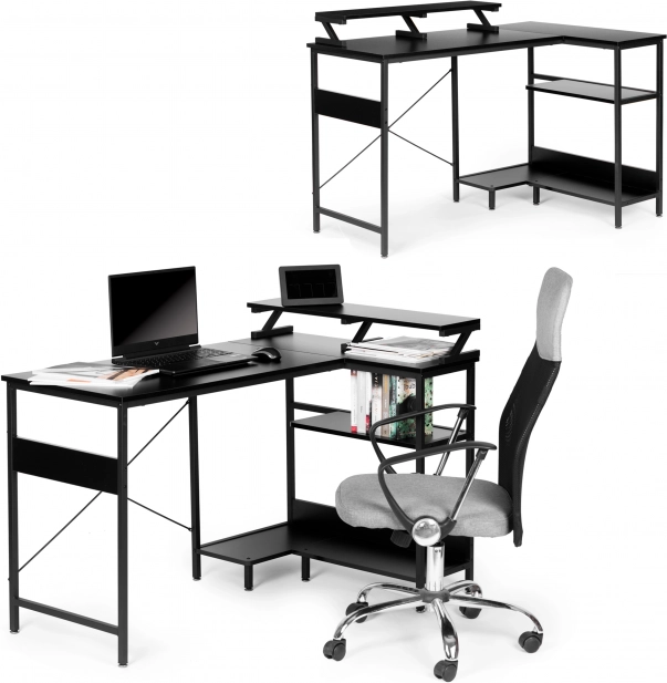 Hoekcomputerbureau met 3 legplanken ModernHome