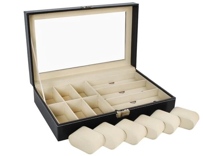 Elegante zwarte organizer voor horloges en brillen