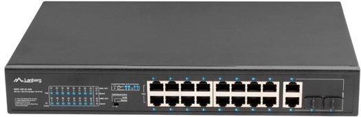 onbeheerde poe+ switch 16× fast ethernet met 2× combo gigabit-uplink, 250 w, 19″ rack lanberg