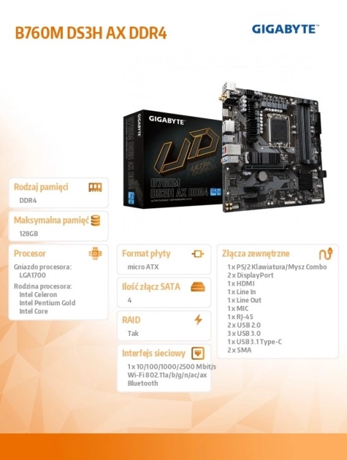 Gigabyte B760M DS3H AX DDR4 moederbord