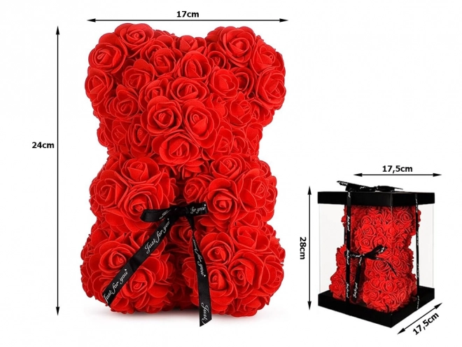 Teddybeer van roze bloemblaadjes in geschenkdoos
