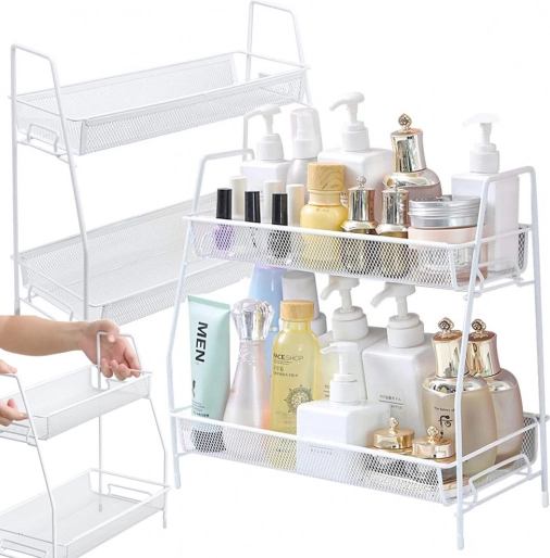 Twee-laags metalen organizer voor kruiden en cosmetica – wit