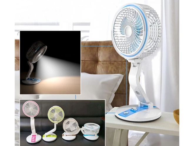 Draagbare opvouwbare ventilator met LED-verlichting en USB-opladen