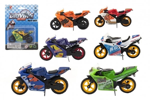 Race motorfiets metaal/kunststof 8cm vrij rollend mix soorten op kaart
