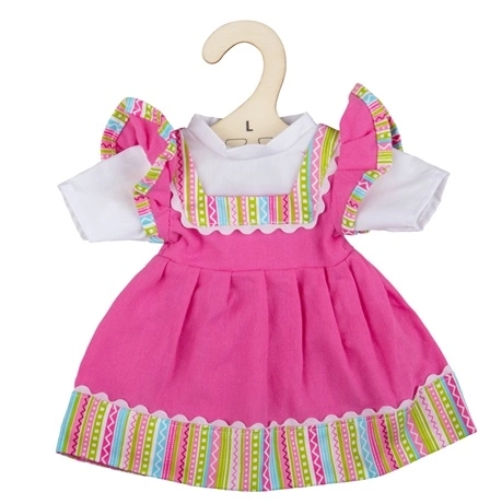 Bigjigs Toys Roza jurk met gestreepte zoom voor pop – 38 cm