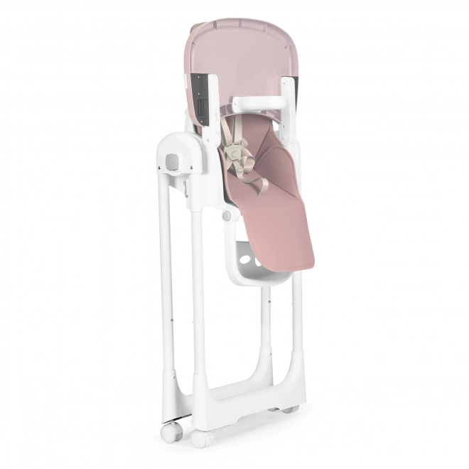 Hoge stoel, voedingsstoel, verstelbare hoogte, riemen van ecologisch leer, dubbele tray roze