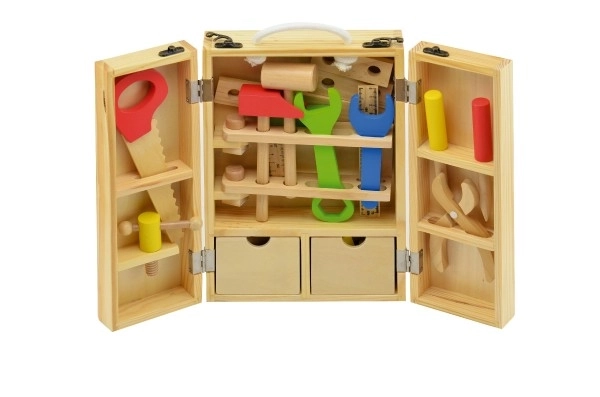 Houten gereedschap voor kinderen in koffer - 30 stuks