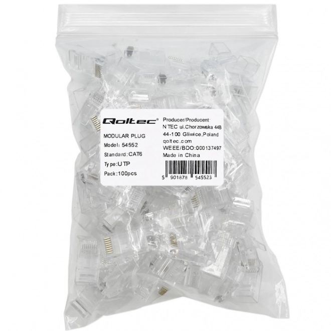 Modulaire connectoren RJ45 CAT6 UTP, vergulde contacten, 100 stuks
