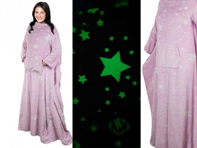 Deken met mouwen fleece warme hoodie neon – roze