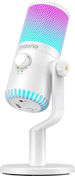 gamingmicrofoon Maono DM30 RGB – witte USB‑microfoon met RGB‑verlichting