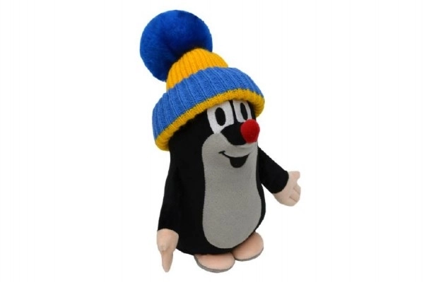 Mol met blauw-gele muts Baby staand 25cm 0+