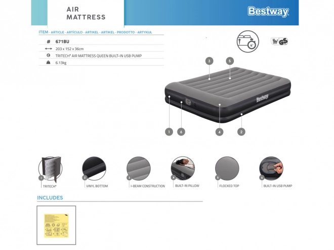 Opblaasbaar luchtmatras Tritech met USB-pomp