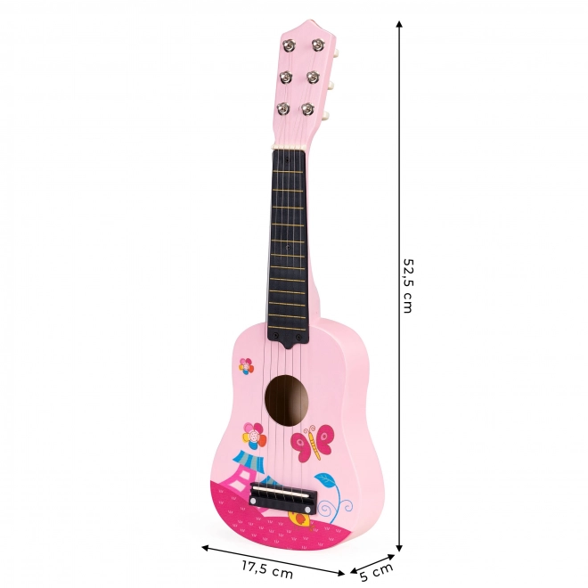 Kinder houten gitaar, metalen snaren, roze ECOTOYS