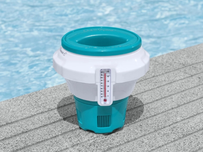 Vlotterende chemiedispenser voor zwembadwater met thermometer