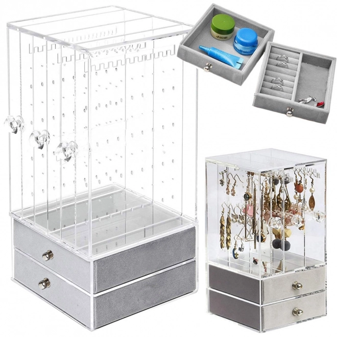 Transparante acryl sieradenorganizer met fluwelen laden