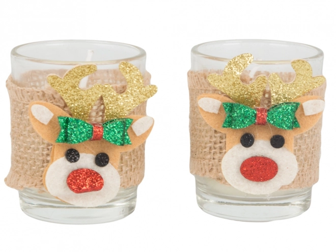 Geurkaarsen in glas met rendiermotief, set van 2 stuks