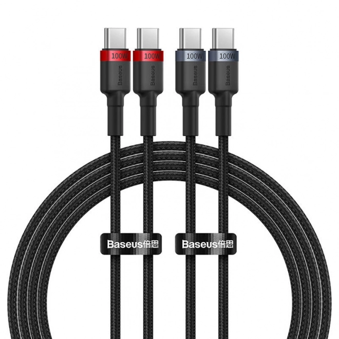 Kabel Baseus Cafule USB-C naar USB-C 100W,2m, 2st (rood-zwart, grijs-zwart).