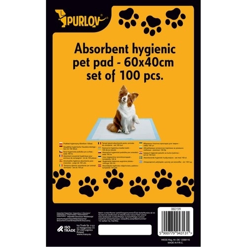Absorberende hygiënische onderlegger voor dieren 60 x 40 cm - 100 stuks