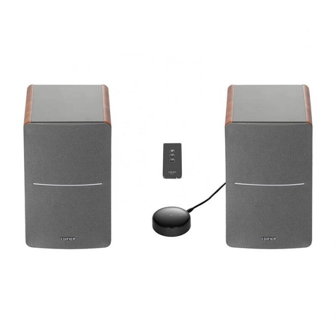Luidsprekers Edifier R1280T met WiiM Mini in bruine kleur