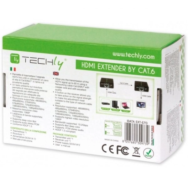 HDMI Extender voor overdracht via Cat.6/6a/7 kabel, tot 60m, FullHD 3D, zwart
