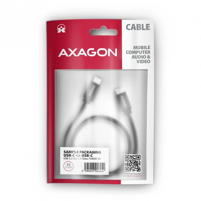 Kabel USB-C naar USB-C 3m, Power Delivery 60W, flexibele gevlochten